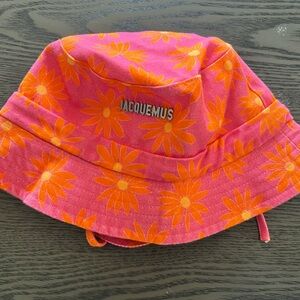 Jacquemus Pink Bucket Hat with Orange Floral Print
